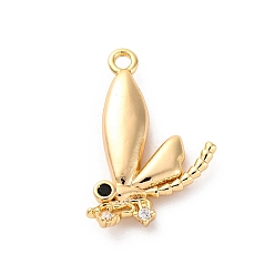 Настоящее золото 18K Подвески латунные горный хрусталь, без кадмия, без никеля и без свинца, очарование стрекозы, реальный 18 k позолоченный, 19.5x13x3 мм, отверстие : 1.5 мм