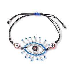 Озёрно--синий Наборы браслетов из звеньев из стеклянного бисера «конский глаз», регулируемые штабелируемые браслеты ручной работы с плетеными бусинами лэмпворк от сглаза, Плут синий, внутренний диаметр: 2-1/2~3-1/2 дюйм (6.3~9 см)