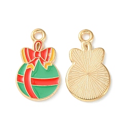 Другие Рождественские эмали сплава подвески, золотые, шар с подвеской в виде банта, 20x12x1 мм, отверстие : 1.8 мм