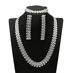 Rectangle Комплекты из цепочек из сплава, серег-гвоздиков и браслетов, платина, прямоугольные, 430мм и 192мм и 65x13мм