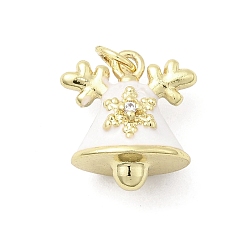 Белый Латунные микро проложить кубического циркония подвески, рождественские колокольчики, с эмалью и кольцом для прыжков, без кадмия и без свинца, стойки покрытие, долговечный, реальный 18 k позолоченный, белые, 12.5x12x8 мм, отверстие : 3.4 мм