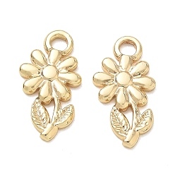 Oro 304 colgantes de acero inoxidable, flor con dijes de hojas, larga duración plateado, dorado, 18x9x1.5 mm, agujero: 2 mm