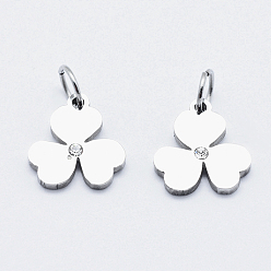 Нержавеющая Сталь Цвет Экологичность 316 хирургические брелоки из нержавеющей стали с микропроцессором и кубическим цирконием, долговечный, клевер, цвет нержавеющей стали, 11x10.5x1.5 мм, отверстие : 3.5 мм