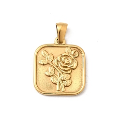 Настоящее золото 18K 304 подвески из нержавеющей стали, ионное покрытие (ip), квадрат с цветочным шармом, реальный 18 k позолоченный, 20.5x17.5x2 мм, отверстие : 5x2.5 мм