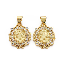 Real 16K Gold Plated Brass Micro Pave Cubic Zirconia Pendants, Nickel Free, Oval, Real 16K Gold Plated, 20x15x2.5mm, Hole: 3x5mm