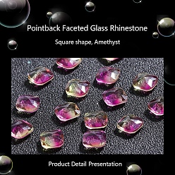 Amethyst Pointed Back Glass Rhinestone Cabochons, Imitation Tourmaline, Square, Amethyst, 10x10x5mm, 35pcs/box
