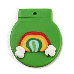 Rainbow Saint Patrick's Day Handmade Polymer Clay Pendants, Rainbow, 31x27x4.5mm, Hole: 2mm