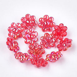 Малиновый Прозрачные как пластиковые кнопки хвостовика, жемчужные, граненые, цветок, малиновый, 17.5~18x17.5~18x9 мм, Отверстие : 3 мм , около 850 шт / 500 г