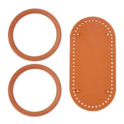 Chocolate PU Leather Knitting Crochet Bags Nail Bottom, with Bamboo Wood Handles Replacement, for Bag Straps Replacement Accessories, Chocolate, 252x122x4.5mm, Hole: 5mm