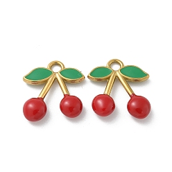 Красный Ионное покрытие (ip) 304 подвески из нержавеющей стали, с эмалью, реальный 18 k позолоченный, вишневое очарование, красные, 15.5x15x4 мм, отверстие : 2 мм