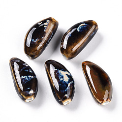 Седло Коричневый Фарфоровые бусины ручной работы, фантазии античного стекла фарфора, зубчик чеснока, седло коричневый, 31~33x15~16.5x12~13.5 мм, отверстие : 2.5~3 мм