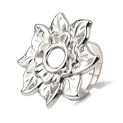 Нержавеющая Сталь Цвет Регулируемые 304 открытые манжетные кольца из нержавеющей стали, настройки кольца чашки безеля, цветок, не тускнеет, цвет нержавеющей стали, лоток : 6 мм, внутренний диаметр: 18 мм, Цветок: 27.5x28.5 мм