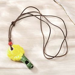 Yellow Adjustable Sunflower Porcelain Whistle Pendant Waxed Cord Necklaces for Women, Yellow, 15.20~26.61 inch(38.6~67.6cm)