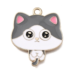 Silver Alloy Enamel Pendants, Cat Shape Charms, Light Gold, Silver, 26.5x22.5x1mm, Hole: 2mm
