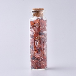 Natural Agate Glass Wishing Bottle, For Pendant Decoration, with Natural Agate Chip Beads Inside and Cork Stopper, 22x71mm