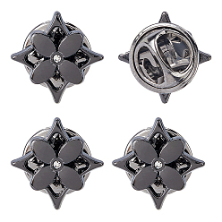 Черный Цвет Металла 20 шт. Застежки для значков в виде цветов из сплава со стразами для рюкзака и одежды, металлический черный , 15x15 мм