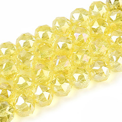 Желтый Нити из прозрачных круглых бусин с цветным покрытием ab, граненые, желтые, 7.5~8.5x7~7.5 мм, отверстие : 1.2~1.6 мм, около 25~26 шт / нитка, 6.89~7.48'' (17.5~19 см)