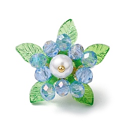 Светло-Голубой Стекло с круглыми ракушечными жемчужинами и акриловыми подвесками и латунными бусинами, цветок, Небесно-голубой, 17.5~18x20~23x20~23 мм, отверстие : 2.5 мм