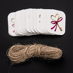 Key Rectangle Paper Gift Tags, Hang Tags, with Jute Twine, for Wedding Party Decorate, Key Pattern, 4x3x0.05cm, Hole: 3mm, 50pcs/bag