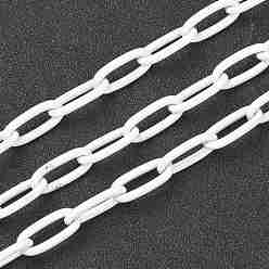 White Eco-friendly Spray Painted Handmade Brass Paperclip Chains, Soldered, with Spool, White, 17x8x2mm, 32.8 feet(10m)/roll