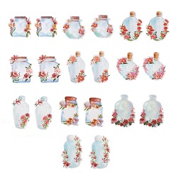 Bottle 20Pcs 10 Styles Waterproof Self Adhesive PET Stickers, for Suitcase, Skateboard, Refrigerator, Helmet, Mobile Phone Shell, Indian Red Flowers, Bottle Pattern, 79~113x67~86x0.1mm, about 2pcs/style