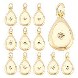 Real 18K Gold Plated 12Pcs Brass Micro Pave Clear Cubic Zirconia Pendants, Teardrop, with Jump Ring, Real 18K Gold Plated, 16.5x9.5x3.5mm, Hole: 3.5mm
