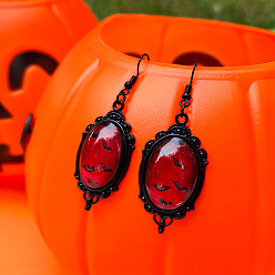 (123L) Белый крем непрозрачный блеск Серьги из сплава, чёрные, овал с полосовым узором, огнеупорный кирпич, 50 мм