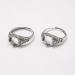 Античное Серебро Регулируемые Таиланд 925 оправы для колец-солитеров из стерлингового серебра, Компоненты палец кольцо, плоско-круглые, античное серебро, лоток : 9 мм, 18 мм
