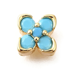 Настоящее золото 18K Латунные микро проложить кубического циркония бусы, без кадмия, без никеля и без свинца, цветок, реальный 18 k позолоченный, 8x8x4 мм, отверстие : 0.7 мм