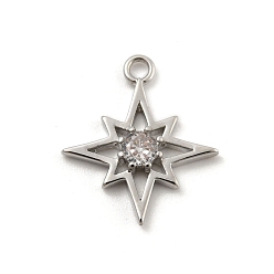 Platinum Brass Micro Pave Clear Cubic Zirconia Pendants, Star, Platinum, 15.5x13x2mm, Hole: 1.5mm