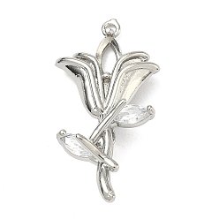 Платина Латунный микропаве из циркония, цветок, подвеска навесная навесная, с петлей, платина, 31.5x16x10 мм, отверстие : 1.2 мм
