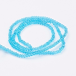 Dark Turquoise Transparent Glass Beads Strands, Faceted, Rondelle, Dark Turquoise, 3x2mm, Hole: 0.5mm, about 160~165pcs/strand, 15.35 inch~15.75 inch(39~40cm)