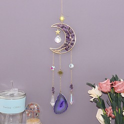 Аметист Ловец солнца в форме луны, обмотанный медной проволокой из натуральных аметистовых крошек., Декоративное украшение для окна из стекла и среза агата для дома., 580x38x8 мм