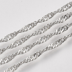 Платина Сингапурские паяные латунные покрытые железом цепи, цепи водных волн, с катушкой, платина, 3x2x0.4 мм, около 328.08 футов (100 м) / рулон