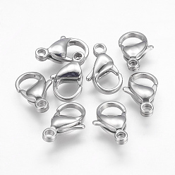 Stainless Steel Color 304 Stainless Steel Lobster Claw Clasps, Stainless Steel Color, 17x11x5mm, Hole: 2mm