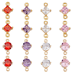 (52) Непрозрачная лаванда 16шт 8 стили прозрачные стеклянные соединительные подвески, с легкими золотыми тонами латуни, граненые, ромб и плоские круглые, разноцветные, 11~12x7~7.5x4~5 мм, отверстие : 1~1.2 мм, длина стороны: 5 мм, 2 шт / стиль