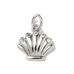 Платина Латунные микро проложить кубического циркония прелести, формы раковины, стойки покрытие, долговечный, без кадмия и без свинца, с целью перехода в кольце, платина, 11x11x2 мм, отверстие : 3.4 мм