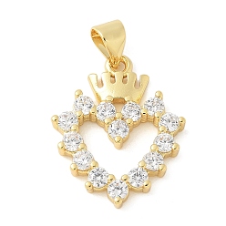 Настоящее золото 18K Латунные микро проложить кубического циркония подвески, сердце с короной, стойки покрытие, долговечный, без свинца и без кадмия, реальный 18 k позолоченный, 20.5x16.5x2.5 мм, отверстие : 4x3.5 мм