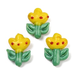 Желтый Бусины лэмпворк , цветок, желтые, 24x17x9.5 мм, отверстие : 1.2 мм