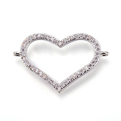 Платина Латунные микро проложить кубических ссылки циркония, сердце, прозрачные, платина, 17.5x28x2 мм, отверстие : 1 мм