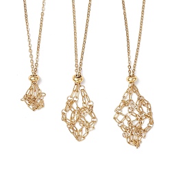 Golden 3Pcs 304 Stainless Steel Macrame Pouch Necklace Making for Gemstone Nuggets, with Lobster Claw Clasps and Brass Beads, Golden, 17.80~29.69 inch(45.2~75.4cm)