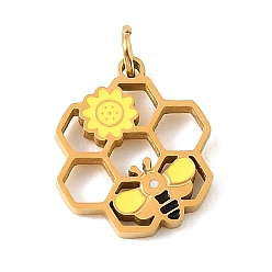 Bees 304 нержавеющая сталь с эмалевыми подвесками, подвески на тему растений, красочный, золотые, Пчелы, 17x14x2 мм, отверстие : 3 мм