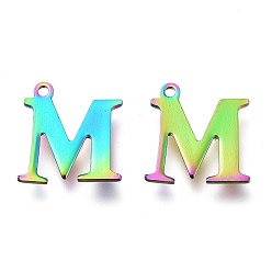 Letter M Ионное покрытие (ip) 304 брелоки из нержавеющей стали, лазерная резка, алфавит, Радуга цветов, letter.m, 12x11.5x0.8 мм, отверстие : 1 мм