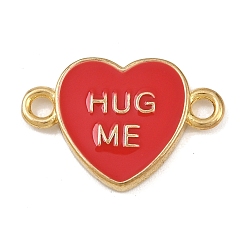 Красный Подвески-соединители в форме сердца из латуни с эмалью, без свинца и без кадмия, долговечный, реальный 18 k позолоченный, стойки покрытие, красные, 14.5x22x2.5 мм, отверстие : 2.2 мм