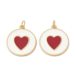 Белый Латунь эмаль подвески, реальный 18 k позолоченный, долговечный, без свинца, без никеля и без кадмия, плоско-круглые с сердцем, белые, 21x18.5x1.5 мм, Перейти кольцо: 5x0.8 мм, 3.5 мм внутренним диаметром