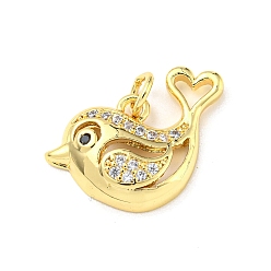 Птица Латунные микро проложить кубического циркония подвески, без кадмия и без свинца, животное, птица, 13x20.5x4 мм