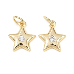 Настоящее золото 18K Латунные микро проложить кубического циркония прелести, звезды прелести, без свинца и без кадмия, долговечный, стойки покрытие, реальный 18 k позолоченный, 12x10x2 мм, Перейти кольцо: 5x1 мм, внутренний диаметр: 3 мм