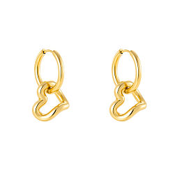 Cœur Boucles d'oreilles pendantes créoles en acier inoxydable pour femmes, réel 304 k plaqué or, cœur