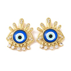 Синий Стойка металлическая латунная микропрофилированная кубическая циркония подвески, со стеклом, долговечный, злые глаза, реальный 18 k позолоченный, синие, 30x24.5x5.5 мм, отверстие : 6x3 мм