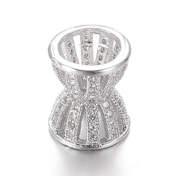 Platinum Brass Micro Pave Cubic Zirconia Flower Bead Caps, Platinum, 12x10mm, Hole: 7mm